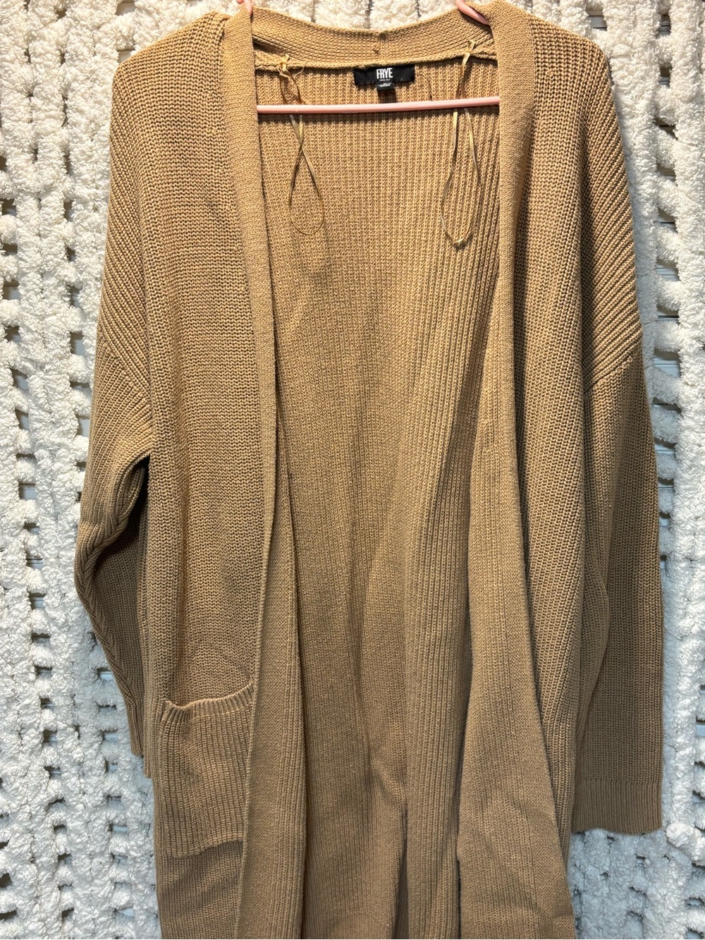 Woman’s Camel Open-Front Knit Cardigan